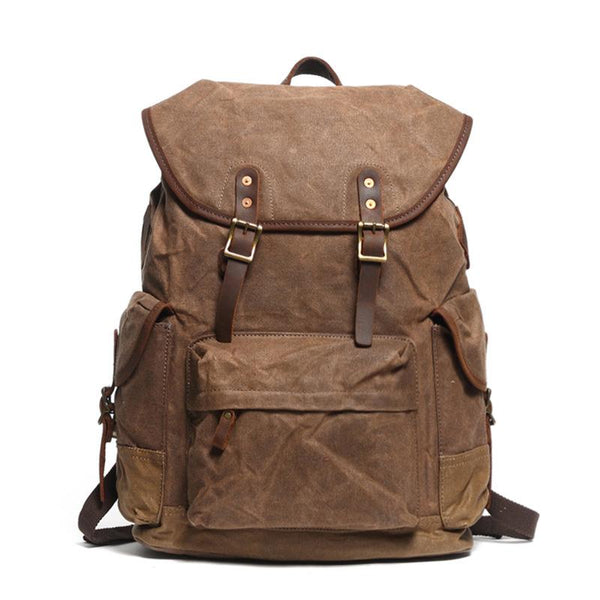 Cool Waxed Canvas Mens Casual 14'' Green Hiking Backpack Black Computer Backpack Travel Backpack College Bag for Men