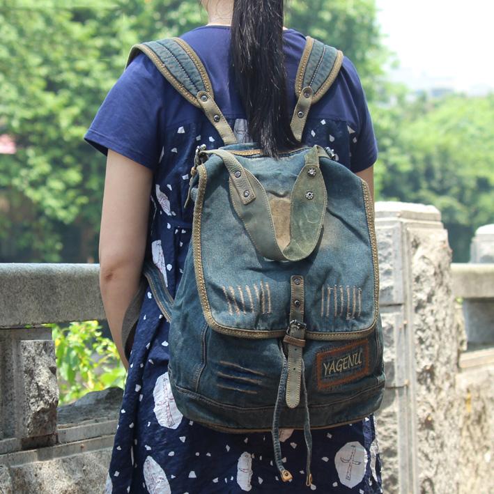 Fashion Denim Blue Mens Womens Backpack School Backpack Blue Jean Travel Backpacks For Men
