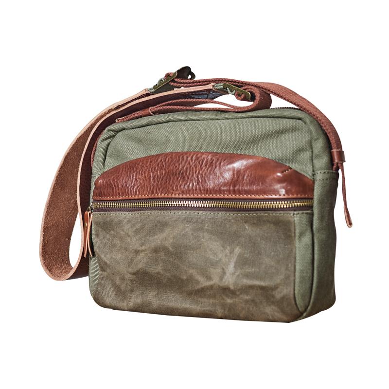 Canvas Mens Small Green Side Bag Canvas Messenger Bags Canvas Travel Courier Bag for Men