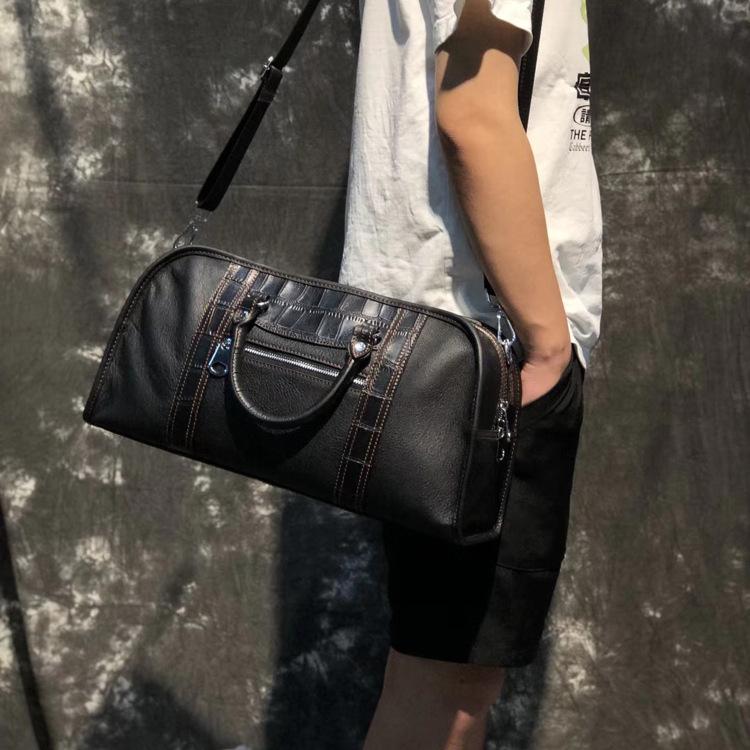 compact travel bag for men Casual Black Leather Men's 13 inches Overnight Bag Small Travel Bag Lu – iChainWallets