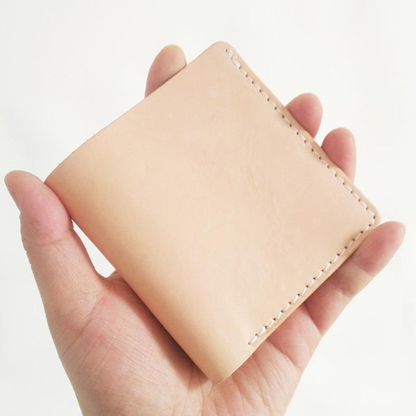 Light Beige Handmade Mens Bifold Leather Small Wallets billfold Card Wallet for Men