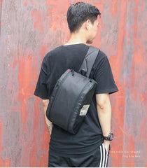 Cool Black Oxford Cloth PVC Men's Sling Bag Chest Bag One Shoulder Backpack For Men