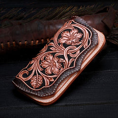 Handmade Leather Mens Tooled Floral Clutch Wallet Cool Wallet Long Wallets for Men Women