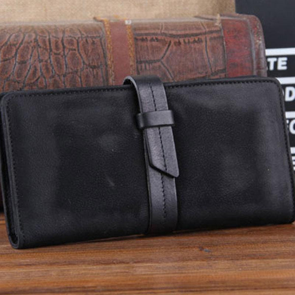 Handmade Leather Mens Cool Long Leather Wallet Clutch Wristlet Wallet for Men