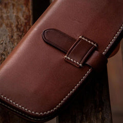 Handmade Leather Men Cool Long Leather Wallet Long Clutch Wallets for Men