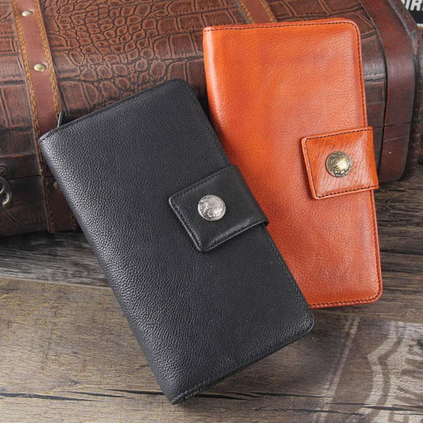 Genuine Leather Mens Cool Long Leather Wallet Cards Clutch Wristlet Wallet for Men