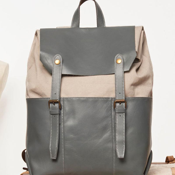 Leather Canvas Mens Cool Backpack Canvas Travel Bag Canvas School Bag for Men