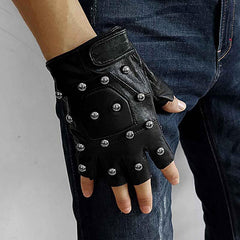 Cool Mens Punk Black Leather Half-Finger Rock Gloves Motorcycle Gloves Black Biker Gloves For Men