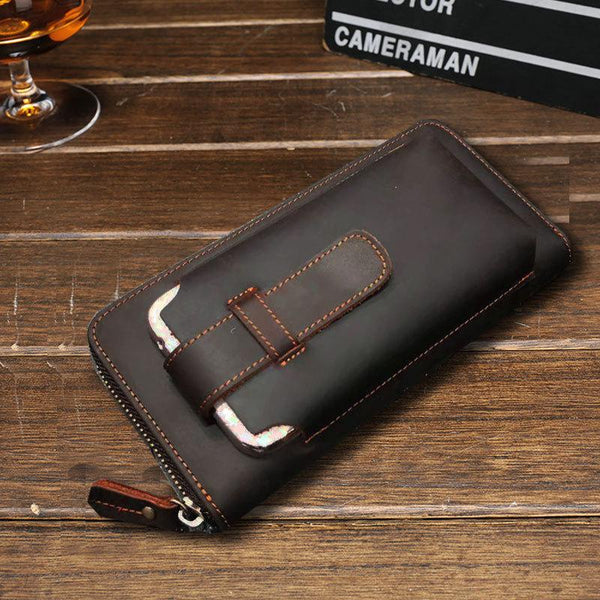 Vintage Cool Mens Leather Long Wallet Clutch Wallet Phone Wallet for Men