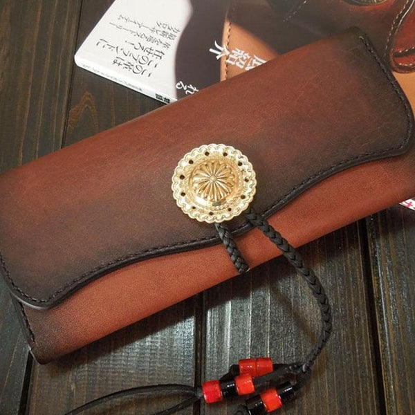 Handmade Leather Mens Clutch Wallet Cool Wallet Long Wallets for Men Women