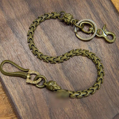 Solid Men's Handmade Pure Brass Lion Python Key Chain Pants Chains Biker Wallet Chain For Men
