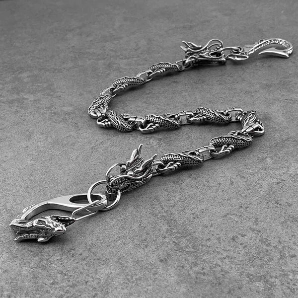 Cool Silver Dragon Mens Biker Wallet Chain STAINLESS STEEL Pants Chain Wallet Chain For Men