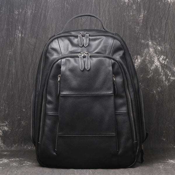 Black Leather Men's 14inch Computer Backpack Travel Backpack College Backpack For Men