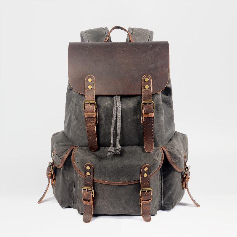 Cool Waxed Canvas Mens Waterproof 15'' Travel Backpack Hiking Backpack for Men