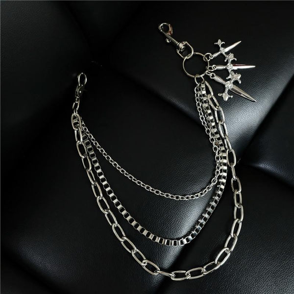 Badass Silver Punk Sword Triple Biker Pants Chain Wallet Chain For Men