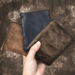 Cool Leather Brown Men's Zipper billfold Small Wallet Bifold Wallet Card Wallet For Men