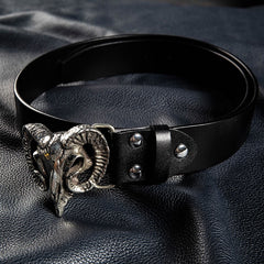 Handmade Mens Brass Goat Skull Leather Belts Handmade Black Leather Belt for Men