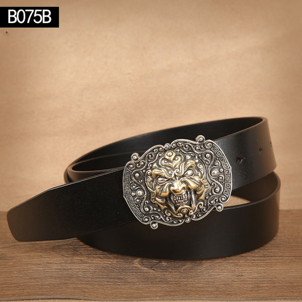 Handmade Mens Brass Monster Leather Belts Handmade Black Leather Belt for Men