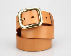 Handmade Leather Belts Mens Brass Beige Minimalist Leather Belts for Men