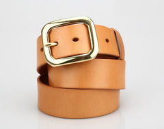 Handmade Leather Belts Minimalist Mens Brass Beige Leather Belt for Men