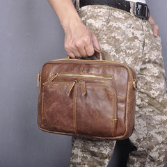 Brown Cool Leather Small Vertical Side Bag Briefcase Messenger Bag Brown Handbag Shoulder Bag For Men