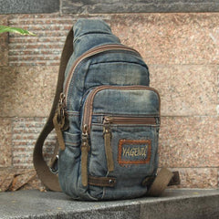 Denim Vintage Blue Mens Sling Bag Chest Bags Jean One Shoulder Backpack For Men