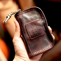 Cool Black Leather Mens Key Wallet Zipper Coin Pouch Card Front Pocket Wallet For Men