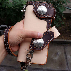 Handmade Leather Long Biker Wallet Mens Cool Chain Wallet Trucker Wallet with Chain