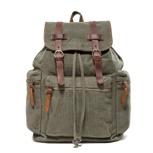 Canvas Leather Women Mens 14" Khaki Travel Backpack Green Computer Bag Black College Backpack for Men