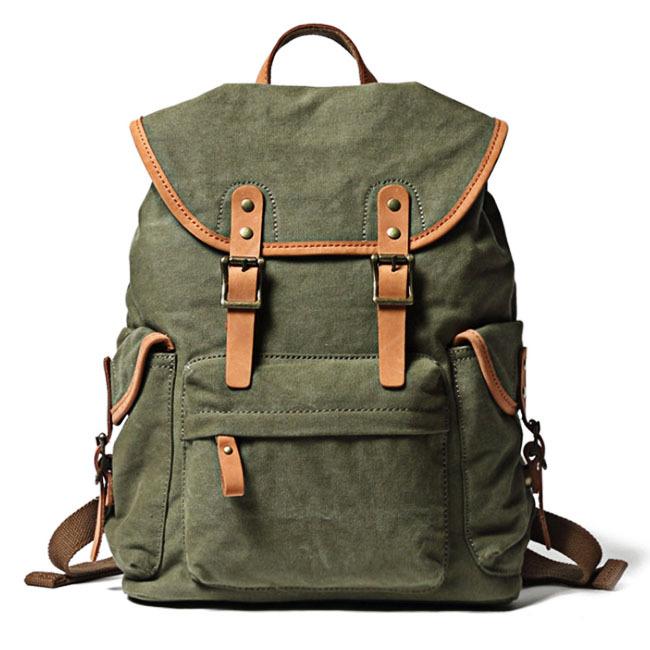Khaki Retro Canvas Mens Womens Travel Backpack College Backpack Green Canvas School Backpack For Men