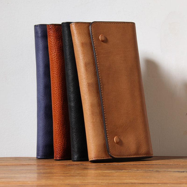 Handmade Genuine Leather Mens Cool Long Leather Wallet Phone Wallet Clutch Wallet for Men