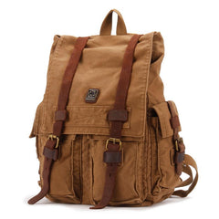 Brown CANVAS Mens Fashion Khaki 16'' Large Travel Bag College Backpack Hiking Backpack For Men