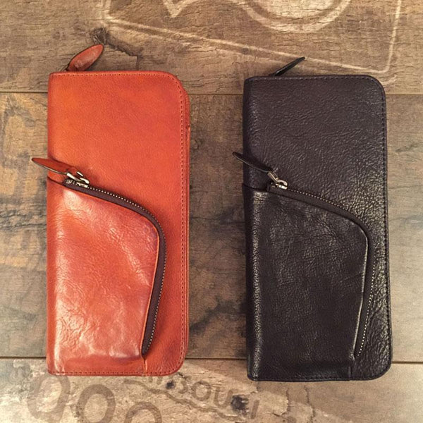 Genuine Leather Mens Cool Long Leather Phone Wallet Zipper Clutch Wristlet Wallet for Men