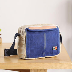 Canvas Leather Mens Womens Green Small 10'' Side Bag Blue Messenger Bag Small Courier Bag For Men