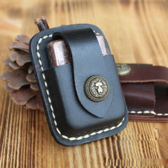 Handmade Black Leather Mens Classic Zippo Lighter Case Zippo Lighter Holder with Belt Clip
