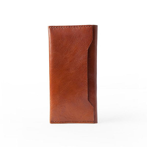 Handmade Brown Leather Mens Long Wallet Bifold Long Wallet CellPhone Wallet For Men