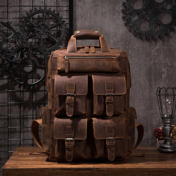 Vintage Mens Leather Large Laptop Backpack Travel Backpack Leather School Backpacks for Men