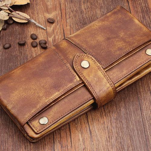 Handmade Leather Mens Cool Long Leather Wallet Wristlet Clutch Wallet for Men - iChainWallets