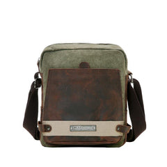 Coffee Canvas Leather Mens Side Bag Vertical Messenger Bags Army Green Canvas Courier Bag for Men