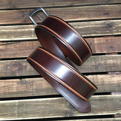 Cool Handmade Embossed Brown Tooled Leather Mens Belt Dark Brown Leather Belts for Men