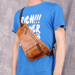 Vintage Cool Brown Leather Men's Chest Bag Sling Bag One Shoulder Backpack For Men