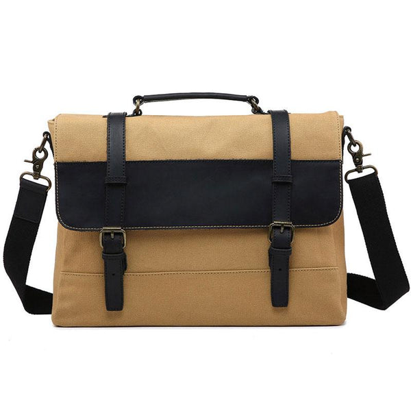 Mens Canvas Leather Briefcase Handbag Work Bag Business Bag for Men