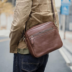 Brown Leather Mens 8 inches Courier Bag Messenger Bag Small Postman Bag For Men