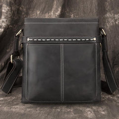 Black LEATHER MEN'S Small Side bag Vertical MESSENGER BAG Courier Shoulder Bag FOR MEN