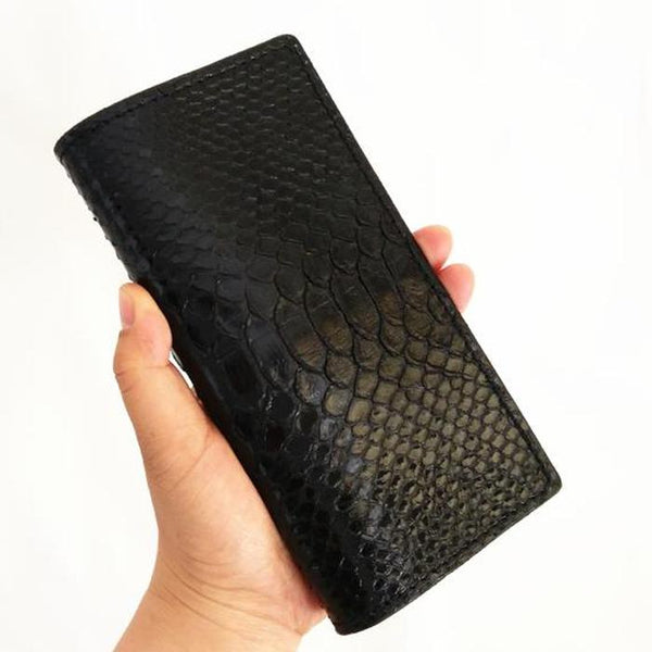 [On Sale] Handmade Vintage Mens Snake Skin Long Wallets Bifold Long Wallet for Men