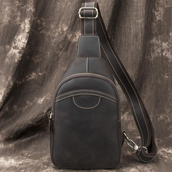 Black Leather Sling Backpack Mens Sling Pack Coffee Leather Sling Bag For Men