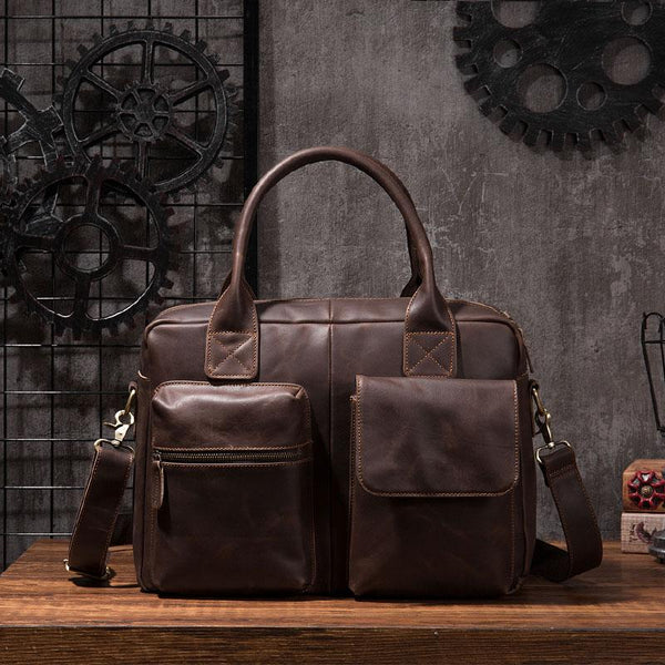 Cool Coffee Leather Mens Briefcase Work Handbag 15inch Laptop Bag Business Bag for Men