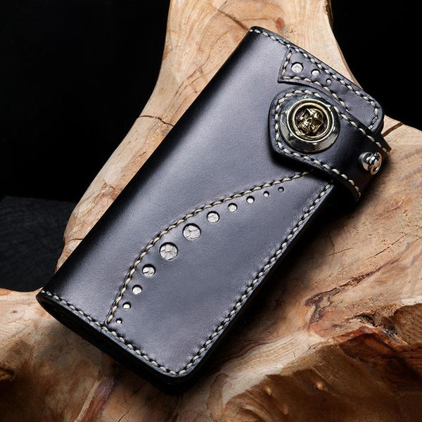 Handmade Leather Mens Chain Biker Wallet Cool Leather Wallet Long Phone Wallets for Men