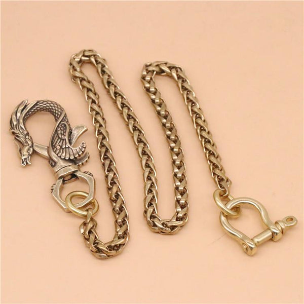 Cool Men's Brass Dragon Key Chain Stainless Steel Pants Chains Biker Wallet Chain For Men