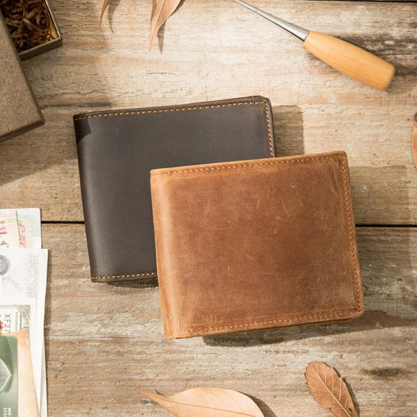 Coffee Cool Leather Mens Slim Small Wallet Bifold Vintage billfold Wallet for Men